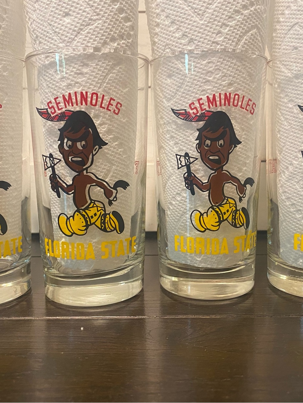 FSU Sammy Seminole Tumbler Glasses Set Of 4 Libbey Vtg Florida State University